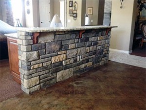 stone incorporated with island bar counter