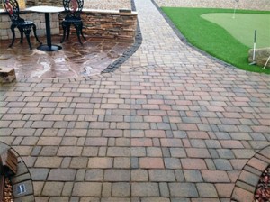 stone incorporated with patio walk way