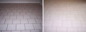 Ceramic tile and grout before and after cleaning by Desert Tile and Grout Care